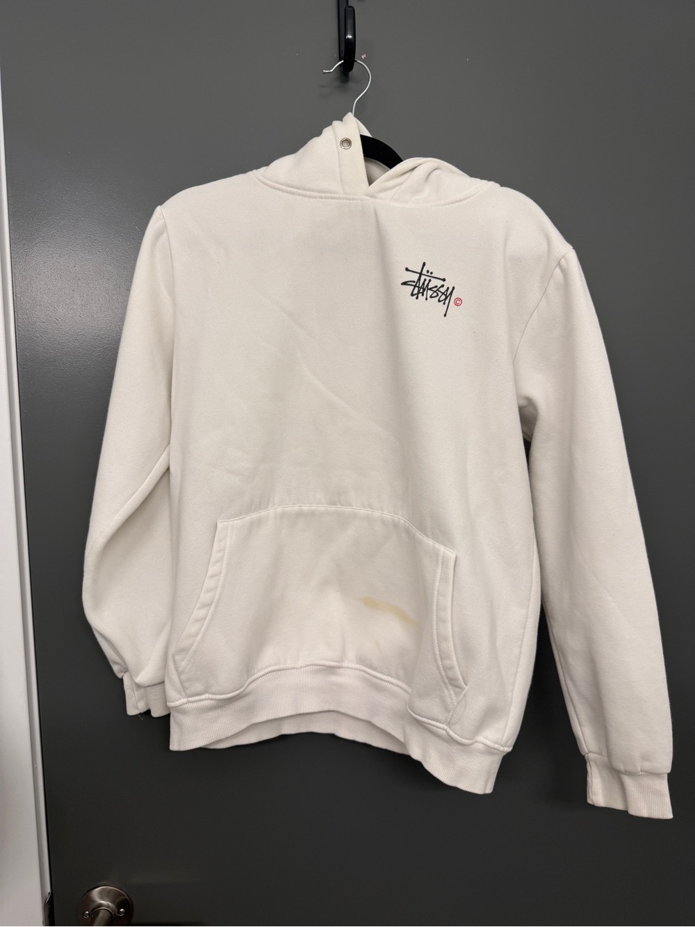 Stussy Cream Women's Puffer Hoodie with Script Logo